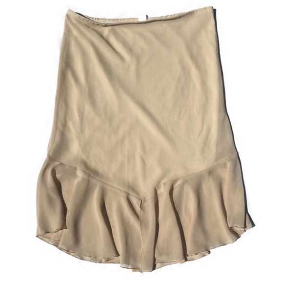 All over tan beige size 3XL asymmetric fishtail ruffled trim frill midi skirt - Picture 2 of 3